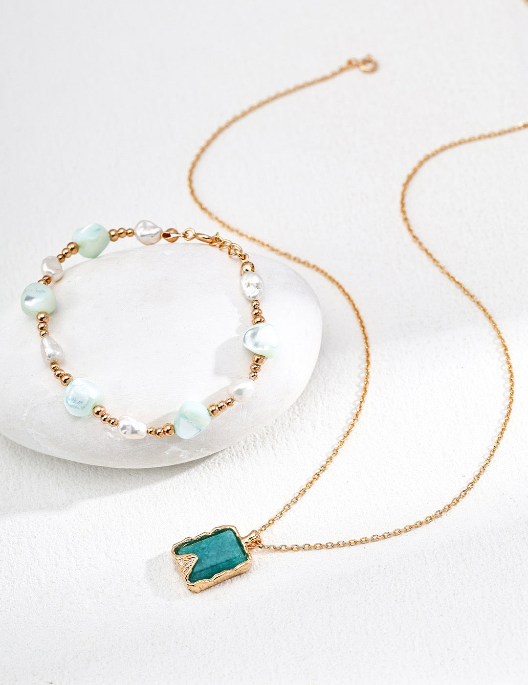 Vintage Gold S925 Silver Amazonite Necklace