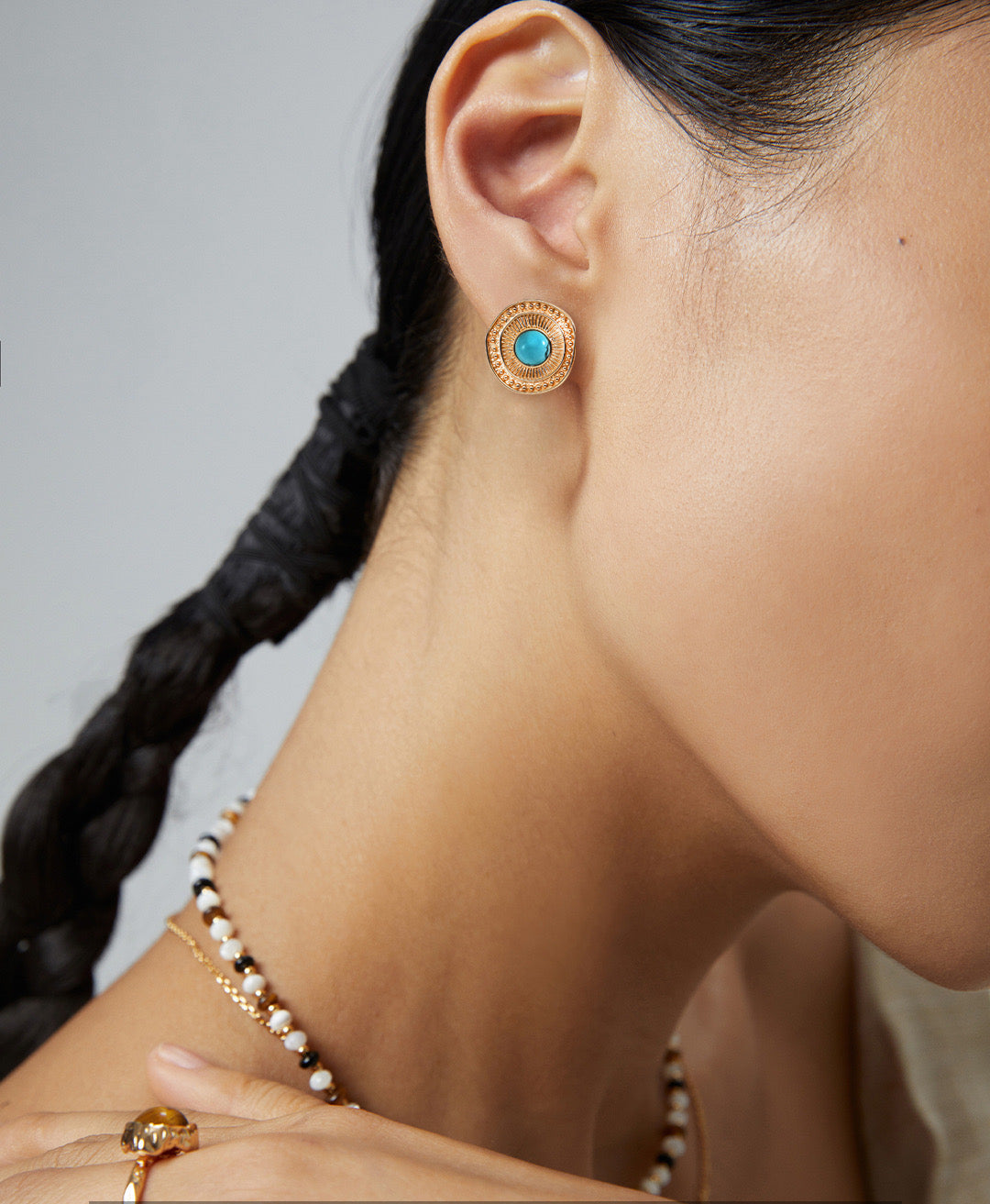 Vintage Gold S925 Silver Turquoise Earrings