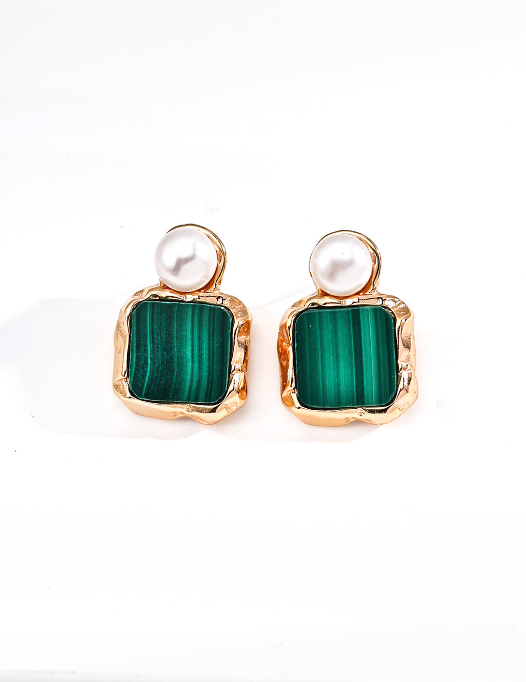 Vintage Gold S925 Silver Earrings with Natural Pearls & Malachite