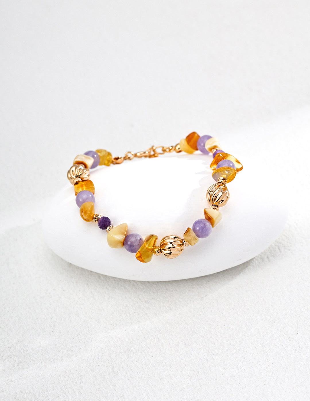 Vintage Gold S925 Silver Bracelet with Natural Amber & Amethyst