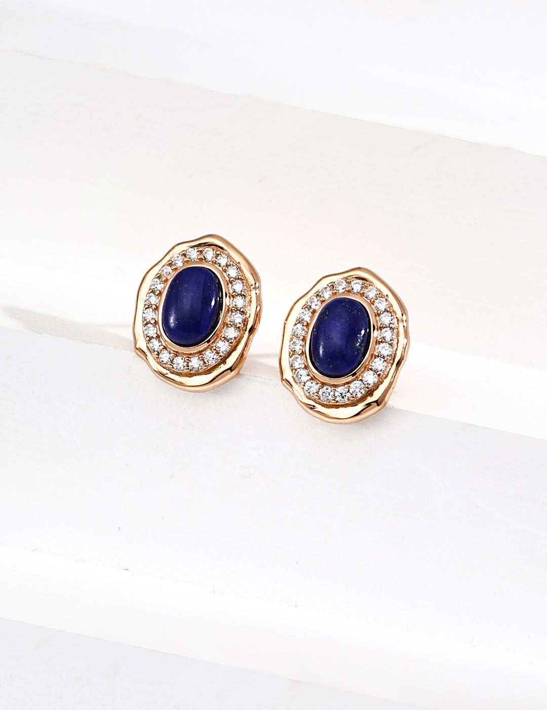Vintage Gold S925 Silver Earrings with Lapis Lazuli & Zircon