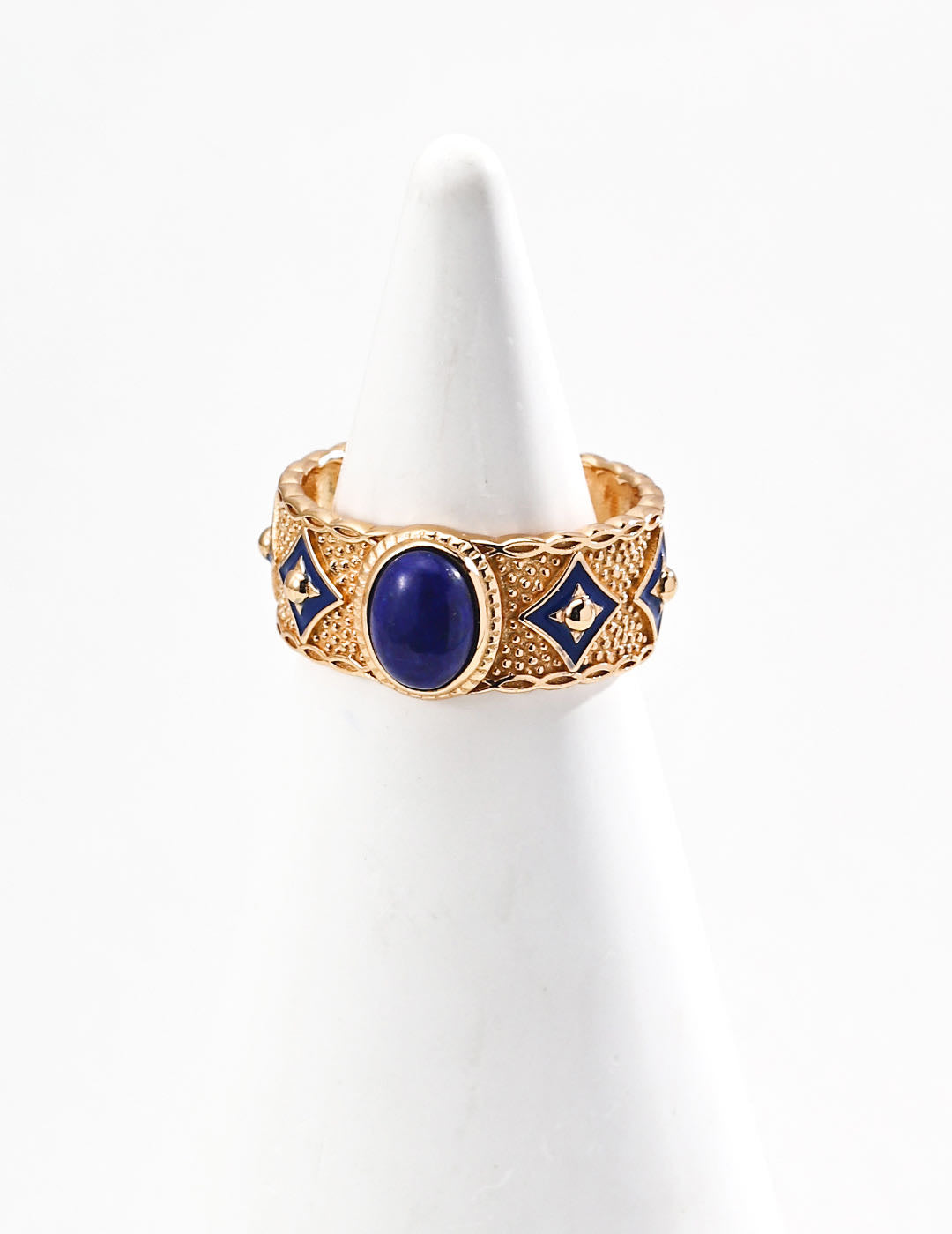 Vintage S925 Silver Enamel &  Lapis Lazuli Adjustable Ring