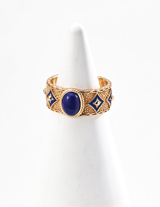 Vintage S925 Silver Enamel &  Lapis Lazuli Adjustable Ring