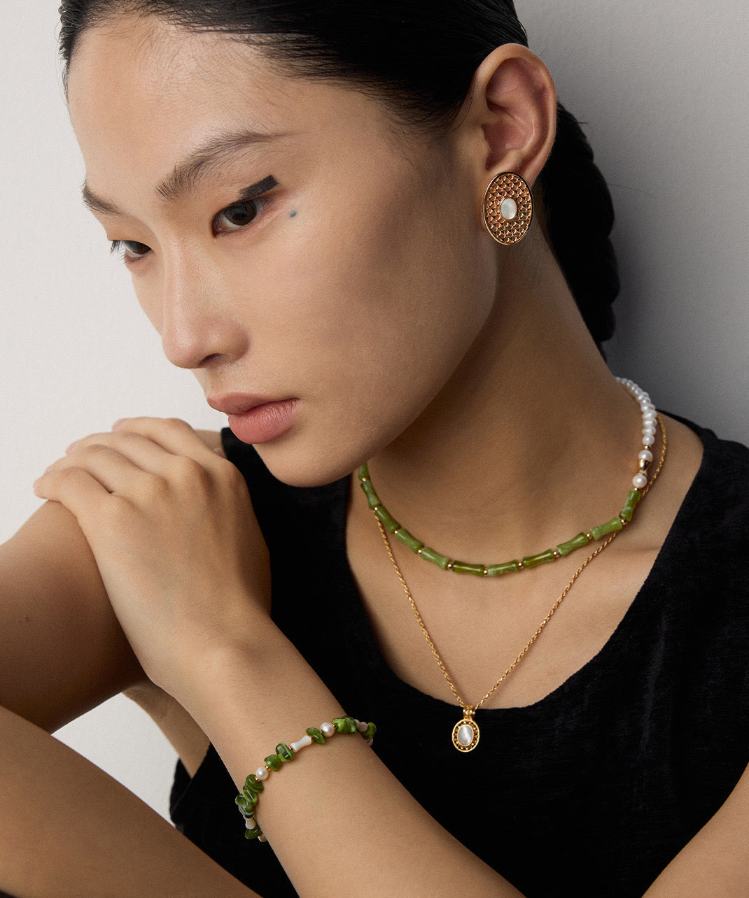 S925 Silver Bamboo-Inspired Pearl Bracelet