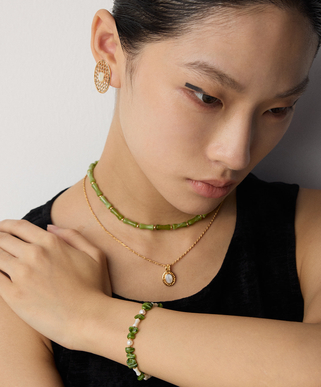 S925 Silver Bamboo-Inspired Pearl Bracelet