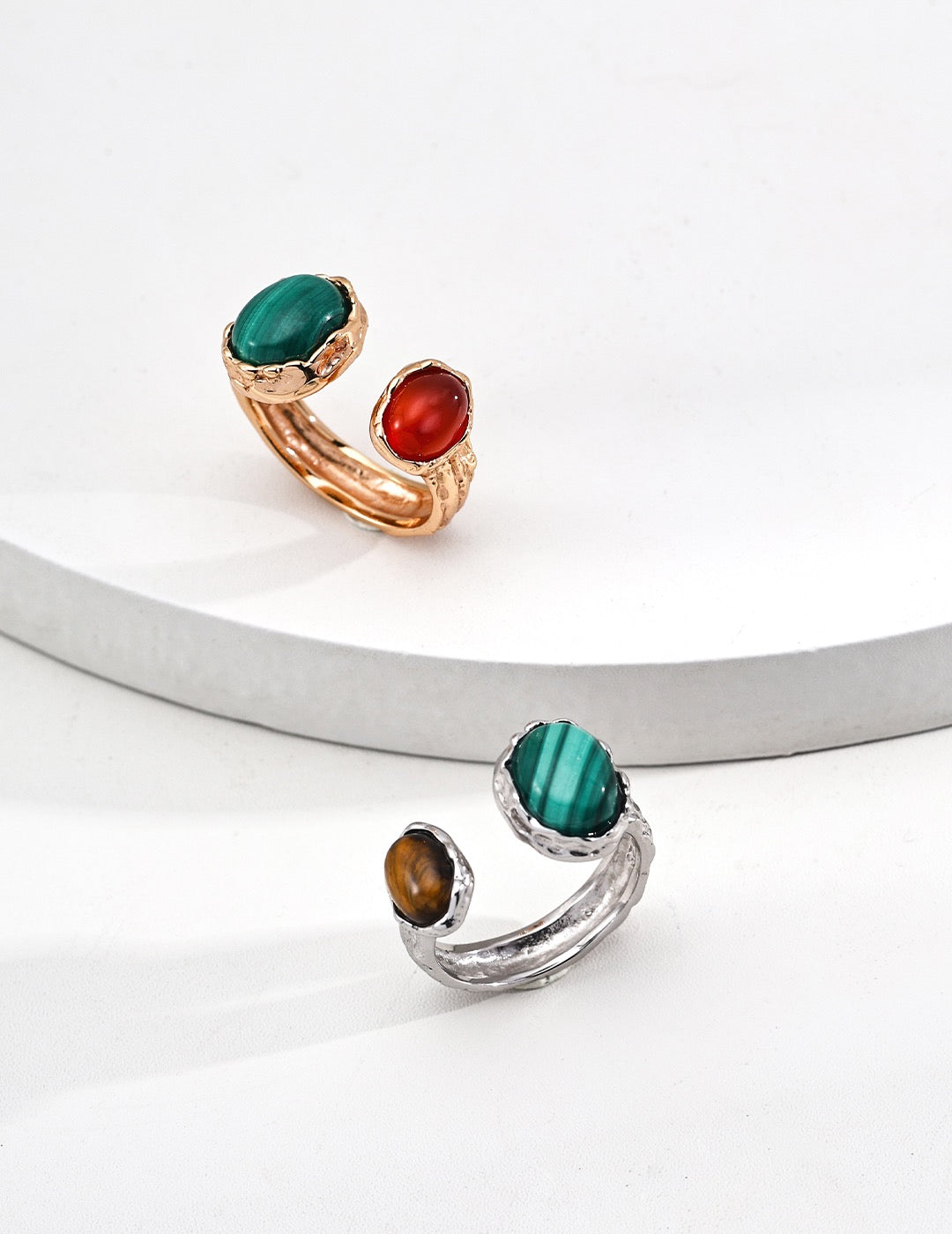 S925 Silver Vintage Malachite, Red Agate &Tiger Eye Ring