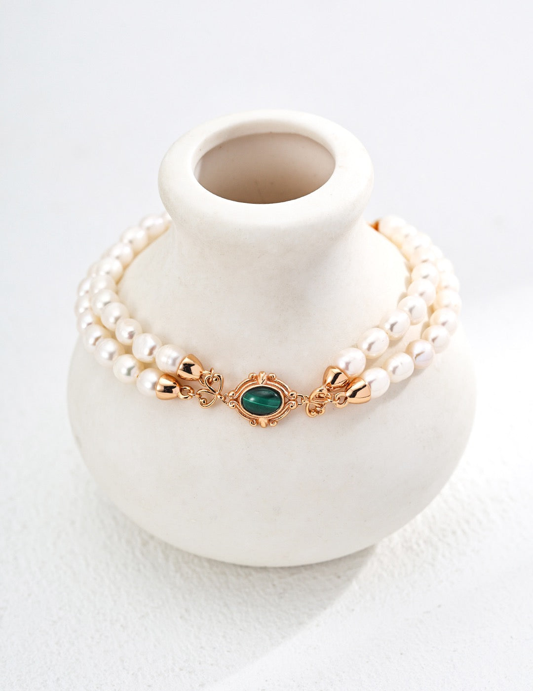 S925 Silver Minimalist Natural Pearl &amp; Malachite Bracelet