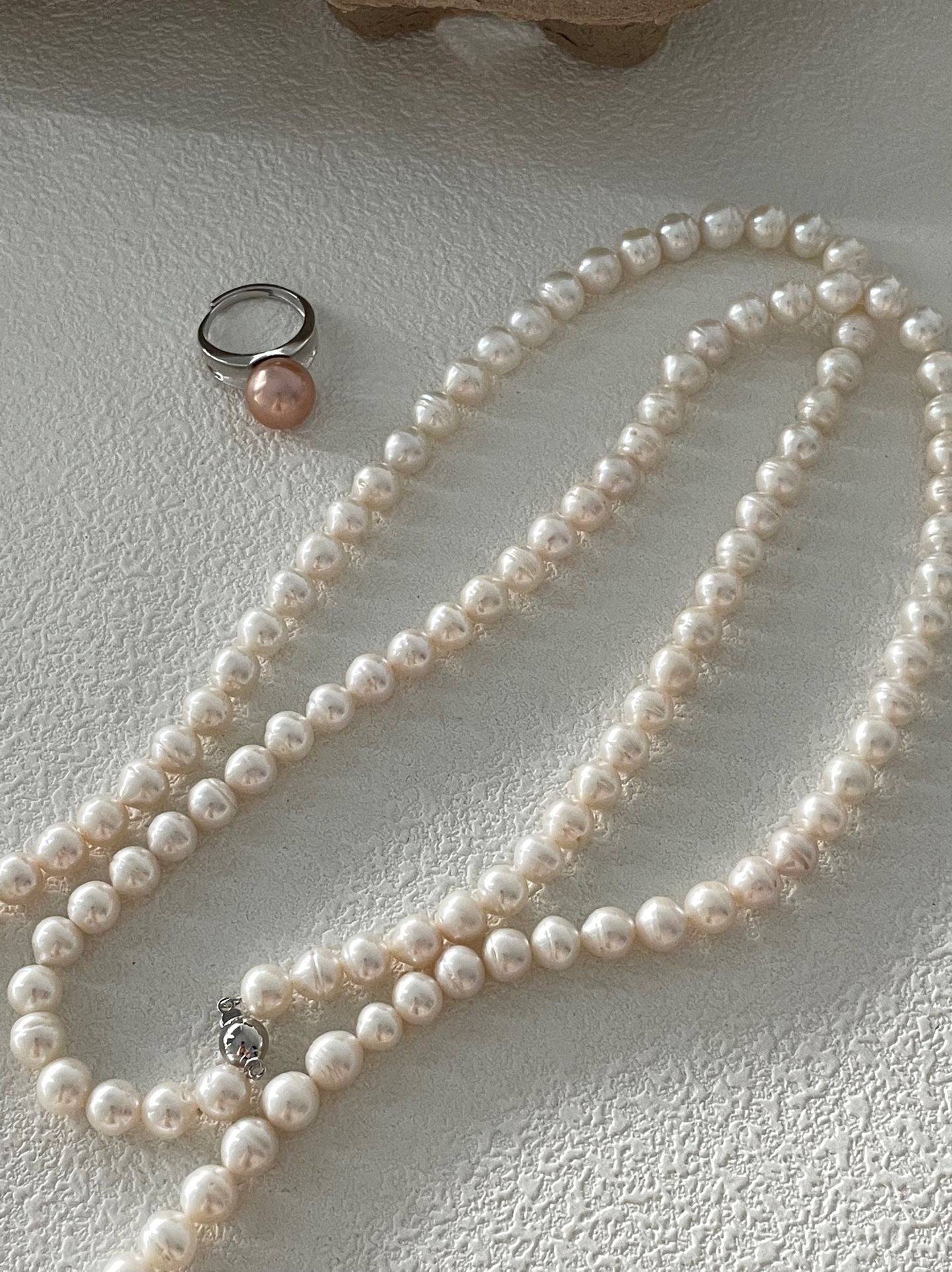 Sterling Silver Textured Pearl Long Necklace · Elegant Sweater Chain